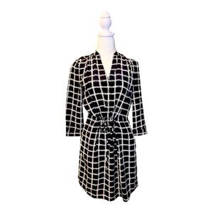 Diane von Furstenberg 100% Silk Freya Shirt Dress in Black and White Windowpane